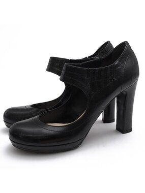 Prada Booties Short Boots Shoes Leather Black Strap Pumps High Heels